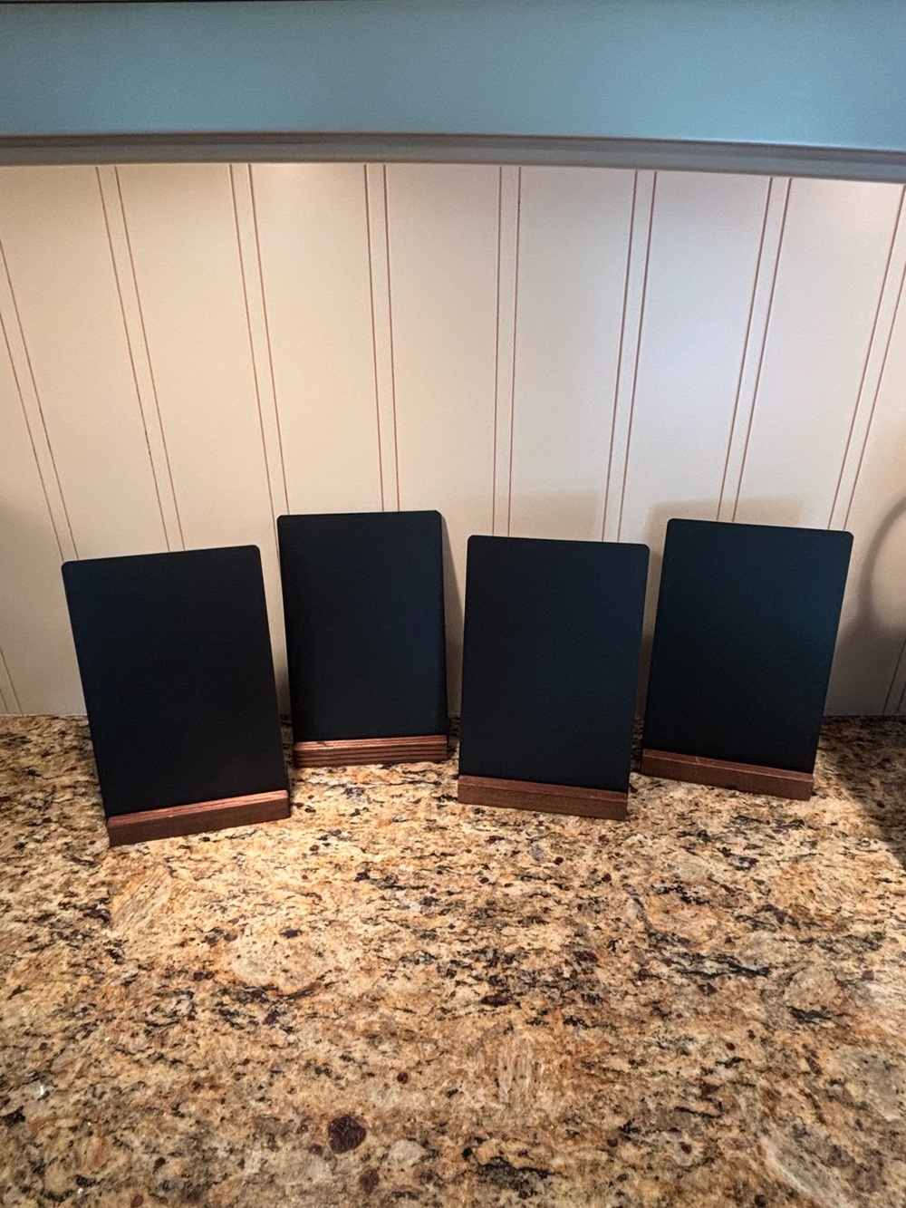 Set of 4 Black Chalkboard Signs with Wooden Bases